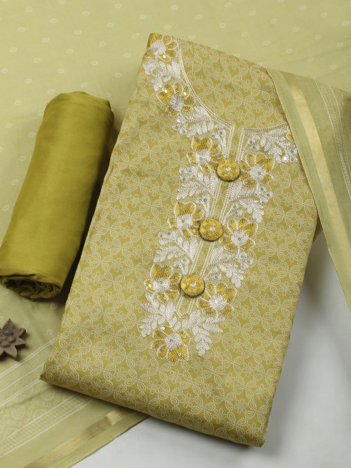 Lime Green Embroidery Cotton Blend Unstitched Dress Material