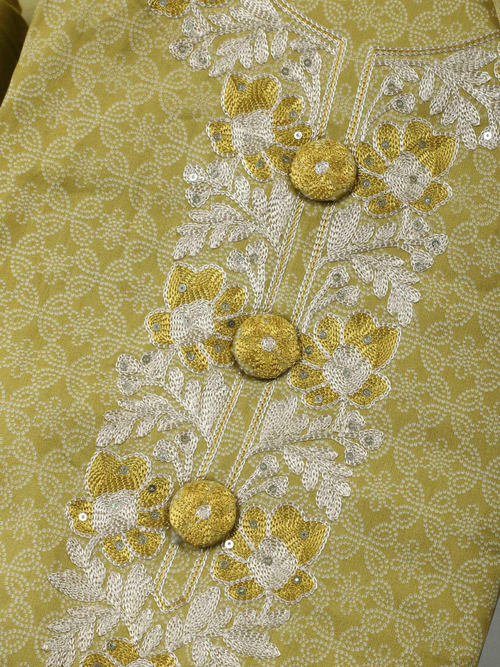 Lime Green Embroidery Cotton Blend Unstitched Dress Material