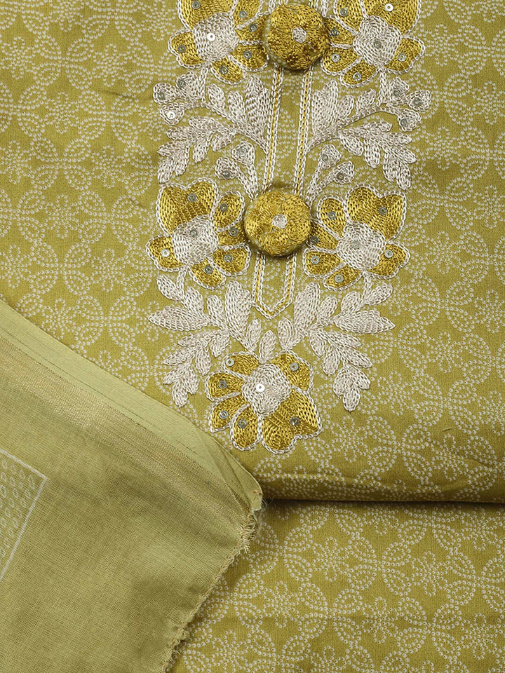 Lime Green Embroidery Cotton Blend Unstitched Dress Material
