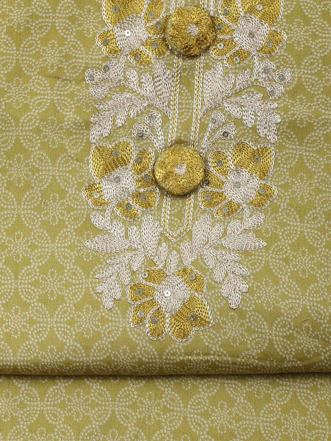 Lime Green Embroidery Cotton Blend Unstitched Dress Material