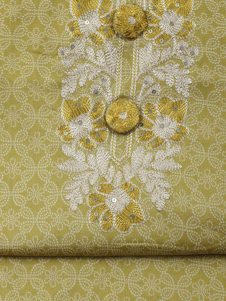 Lime Green Embroidery Cotton Blend Unstitched Dress Material