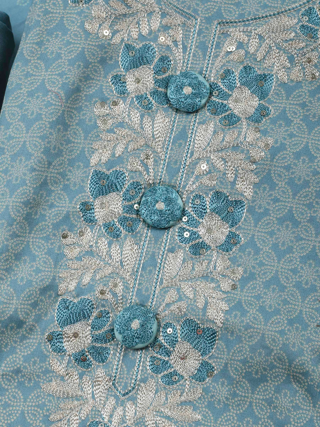 Sky Blue Embroidery Cotton Blend Unstitched Dress Material