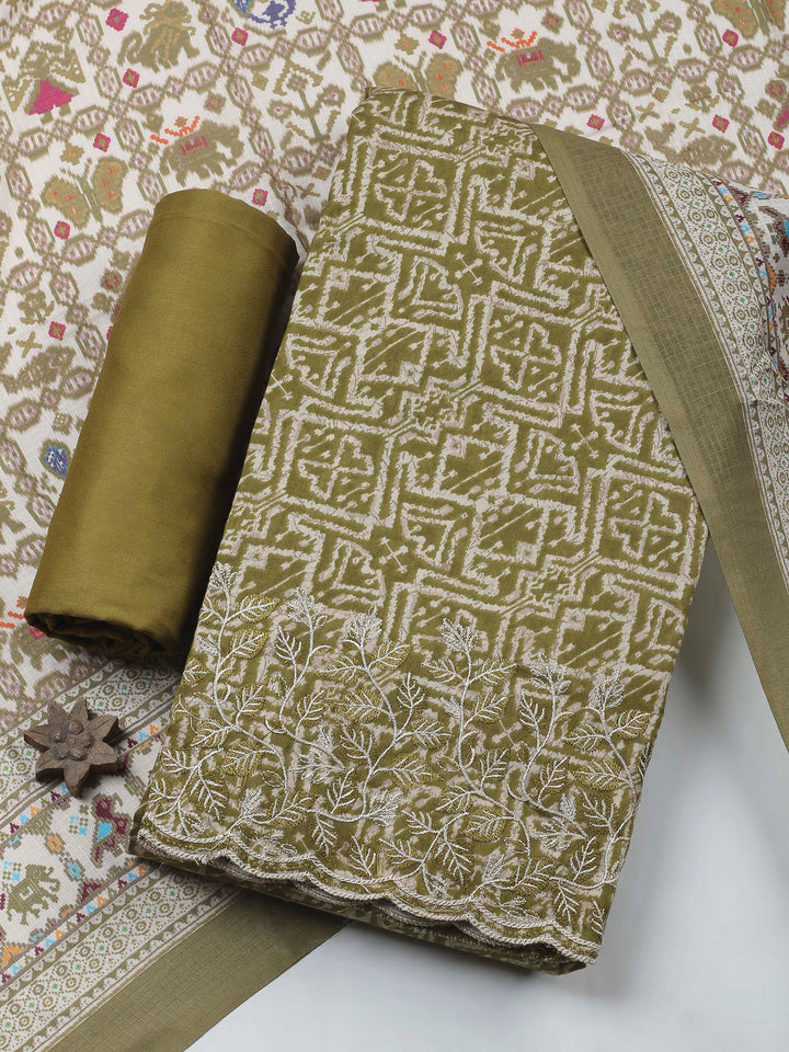 Mehndi Printed Cotton Blend Unstitched Dress Material