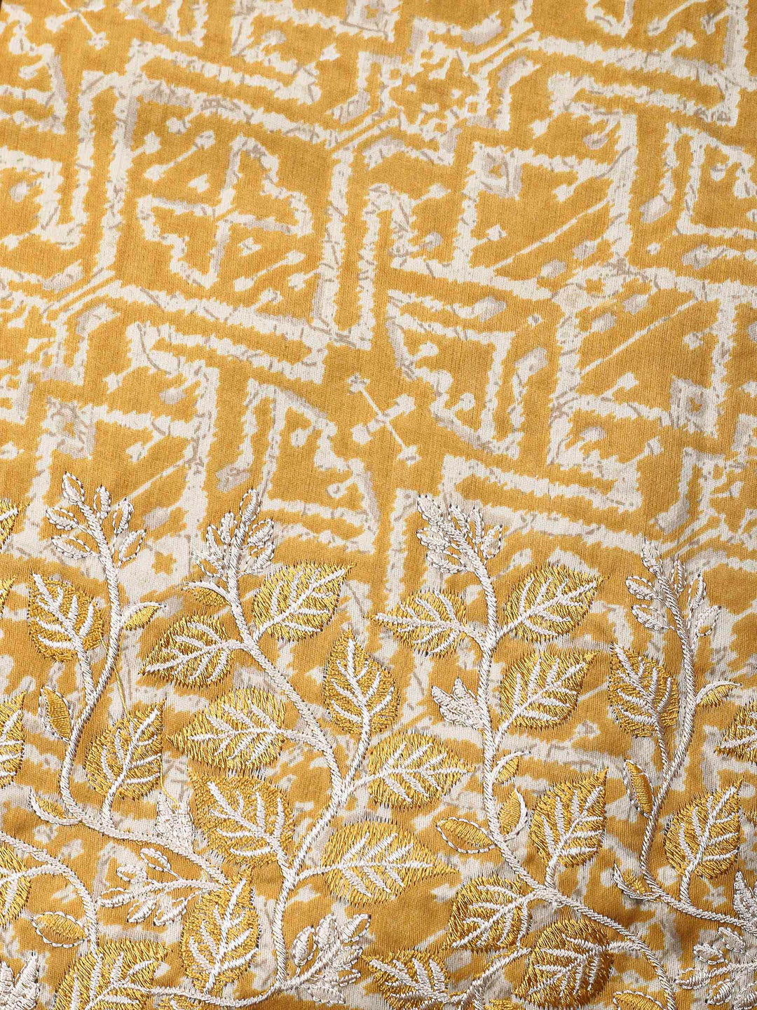 Mustard Printed Cotton Blend Unstitched Dress Material
