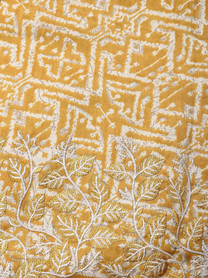Mustard Printed Cotton Blend Unstitched Dress Material