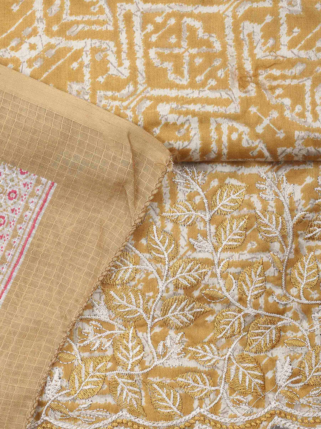 Mustard Printed Cotton Blend Unstitched Dress Material