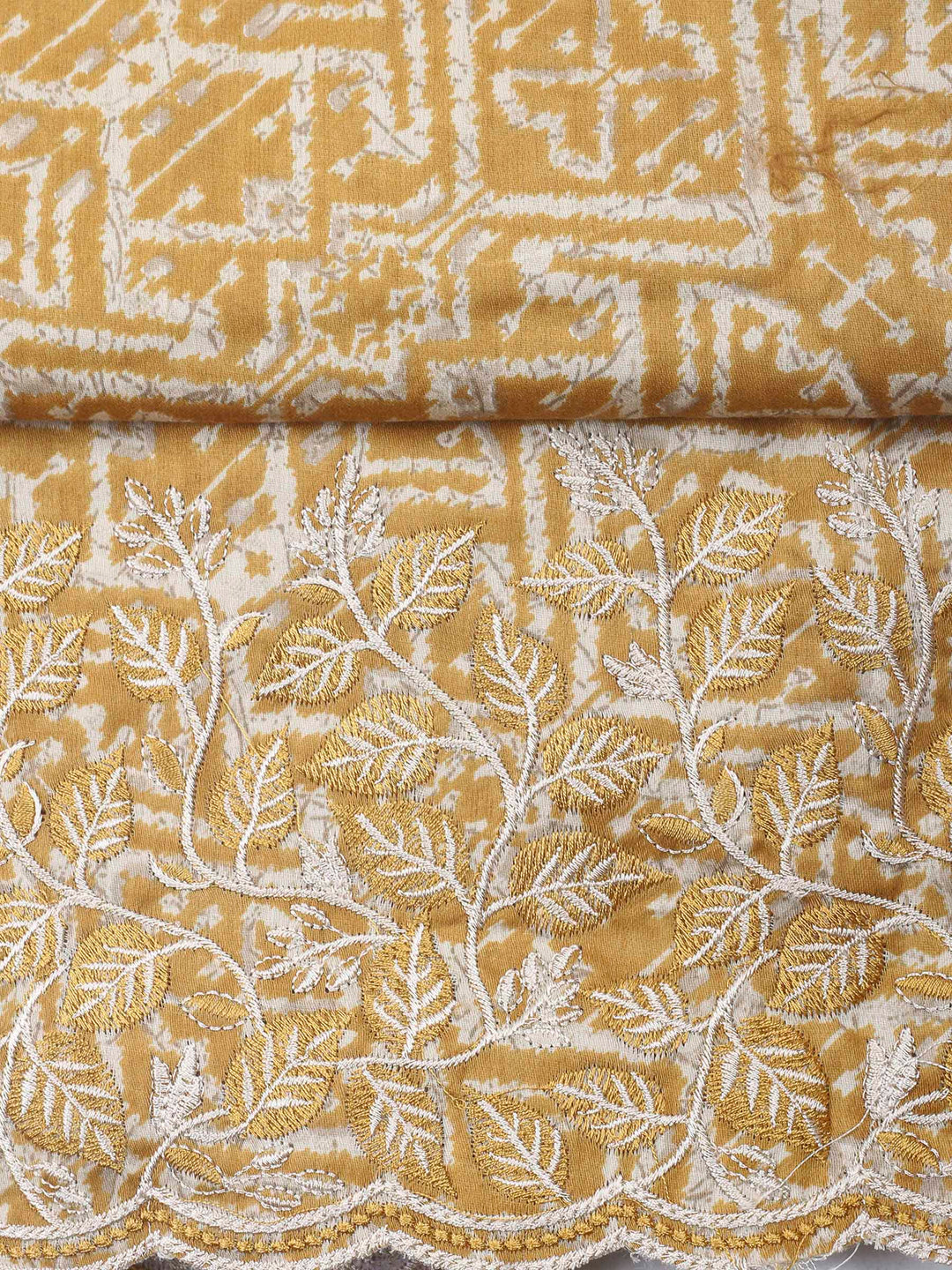 Mustard Printed Cotton Blend Unstitched Dress Material