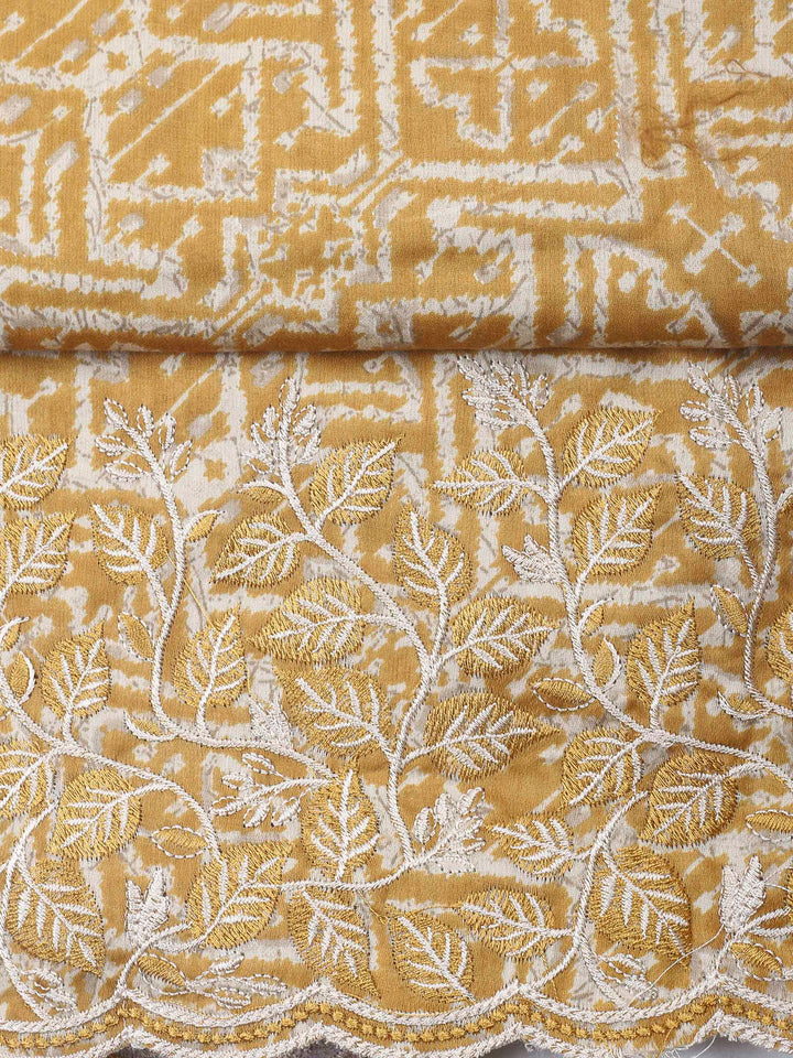 Mustard Printed Cotton Blend Unstitched Dress Material