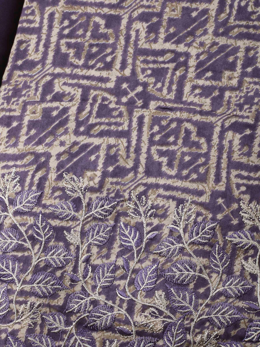 Purple Printed Cotton Blend Unstitched Dress Material