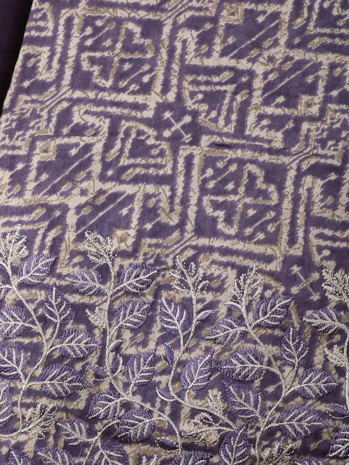 Purple Printed Cotton Blend Unstitched Dress Material