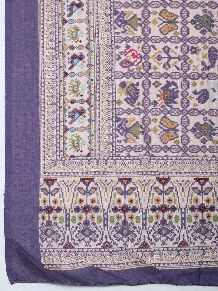 Purple Printed Cotton Blend Unstitched Dress Material