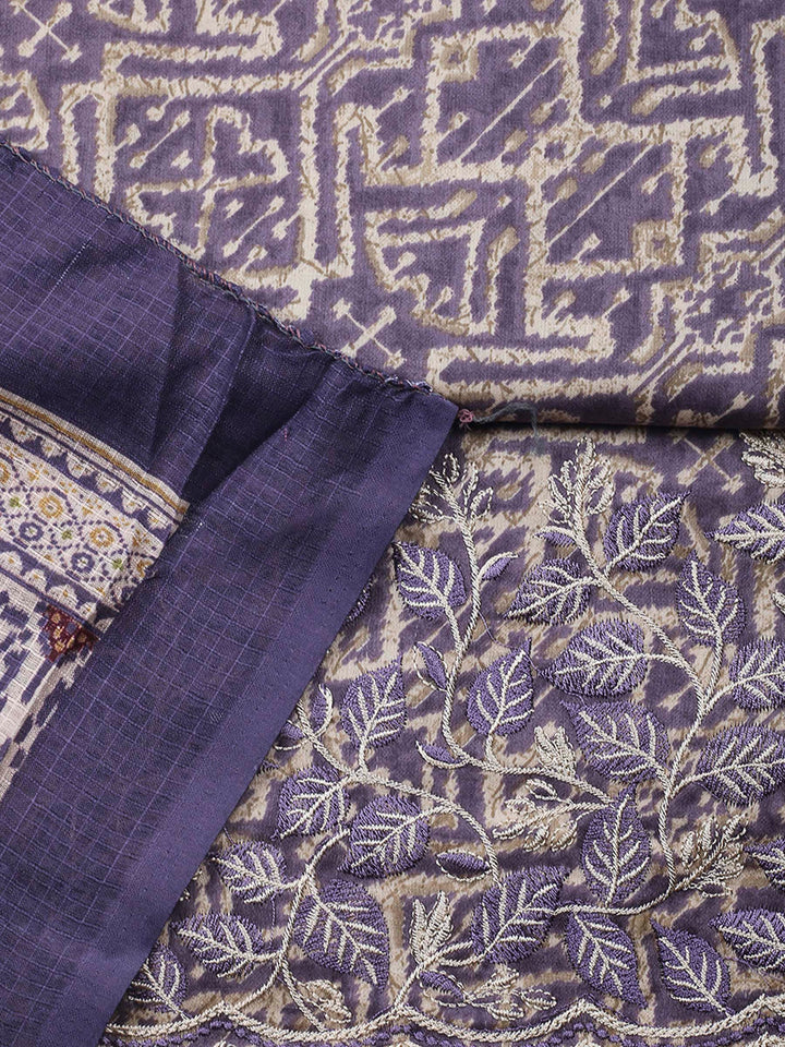 Purple Printed Cotton Blend Unstitched Dress Material