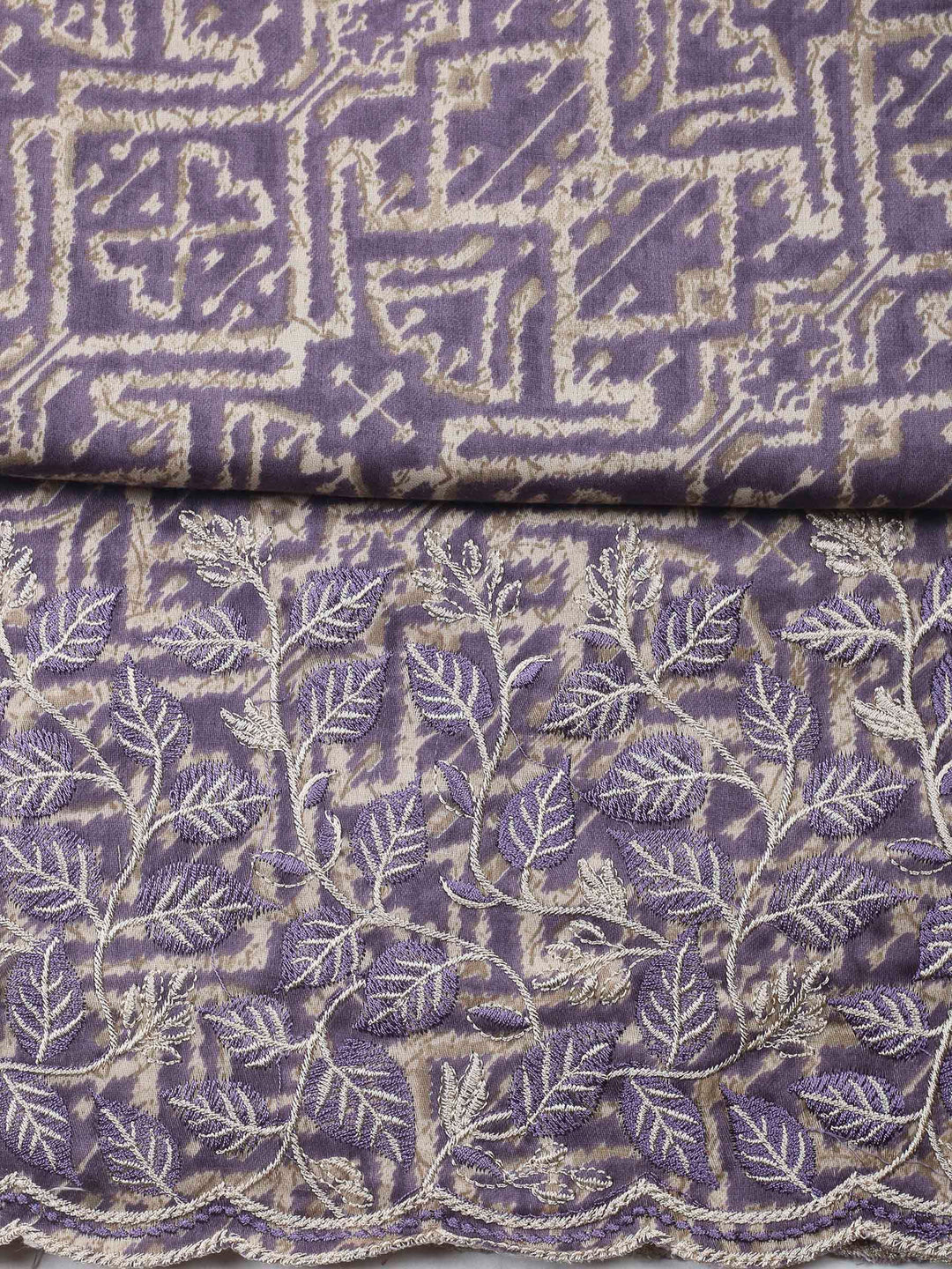 Purple Printed Cotton Blend Unstitched Dress Material