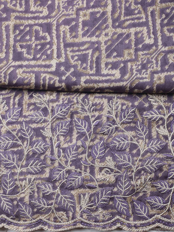 Purple Printed Cotton Blend Unstitched Dress Material