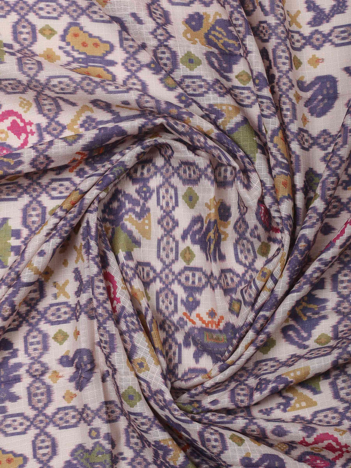 Purple Printed Cotton Blend Unstitched Dress Material