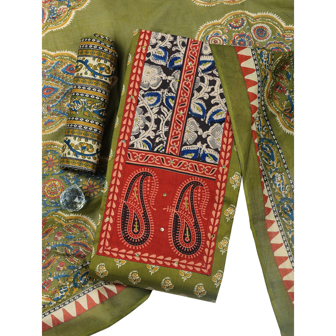Mehndi Printed Cotton Blend Unstitched Dress Material