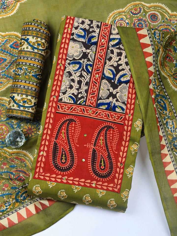 Mehndi Printed Cotton Blend Unstitched Dress Material