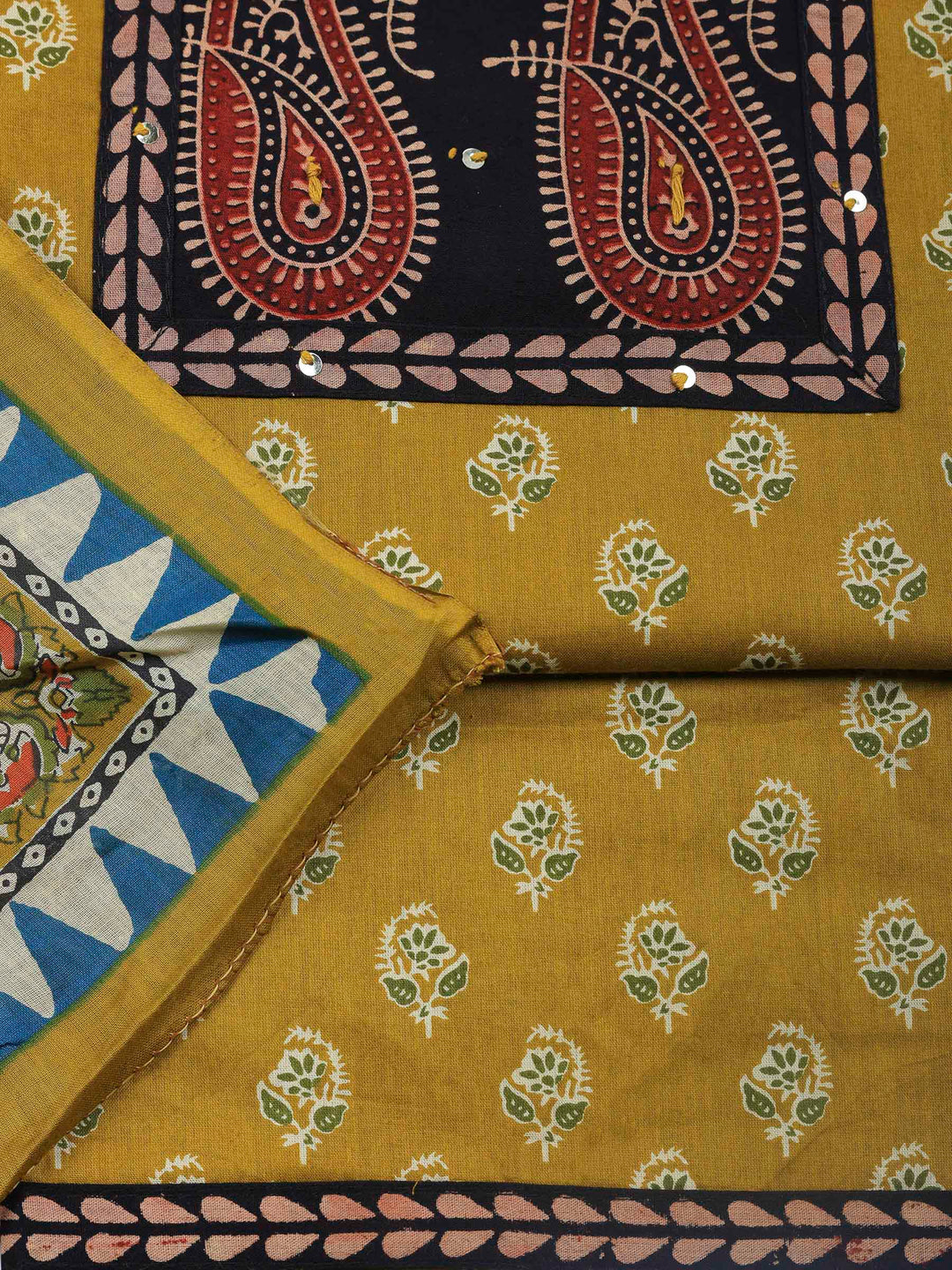 Mustard Printed Cotton Blend Unstitched Dress Material
