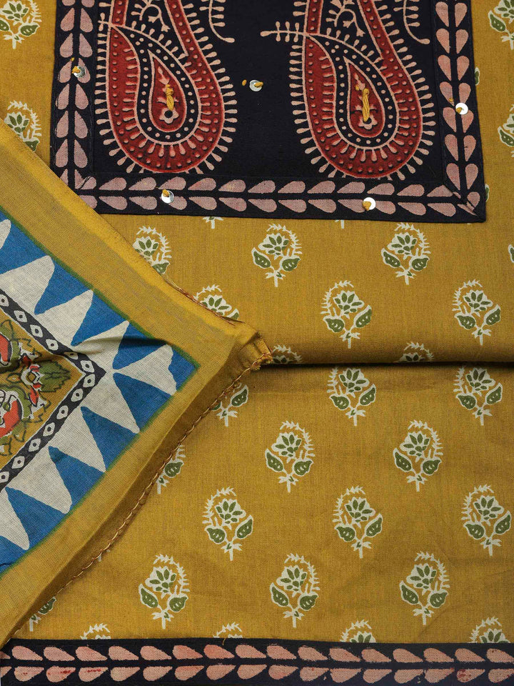 Mustard Printed Cotton Blend Unstitched Dress Material