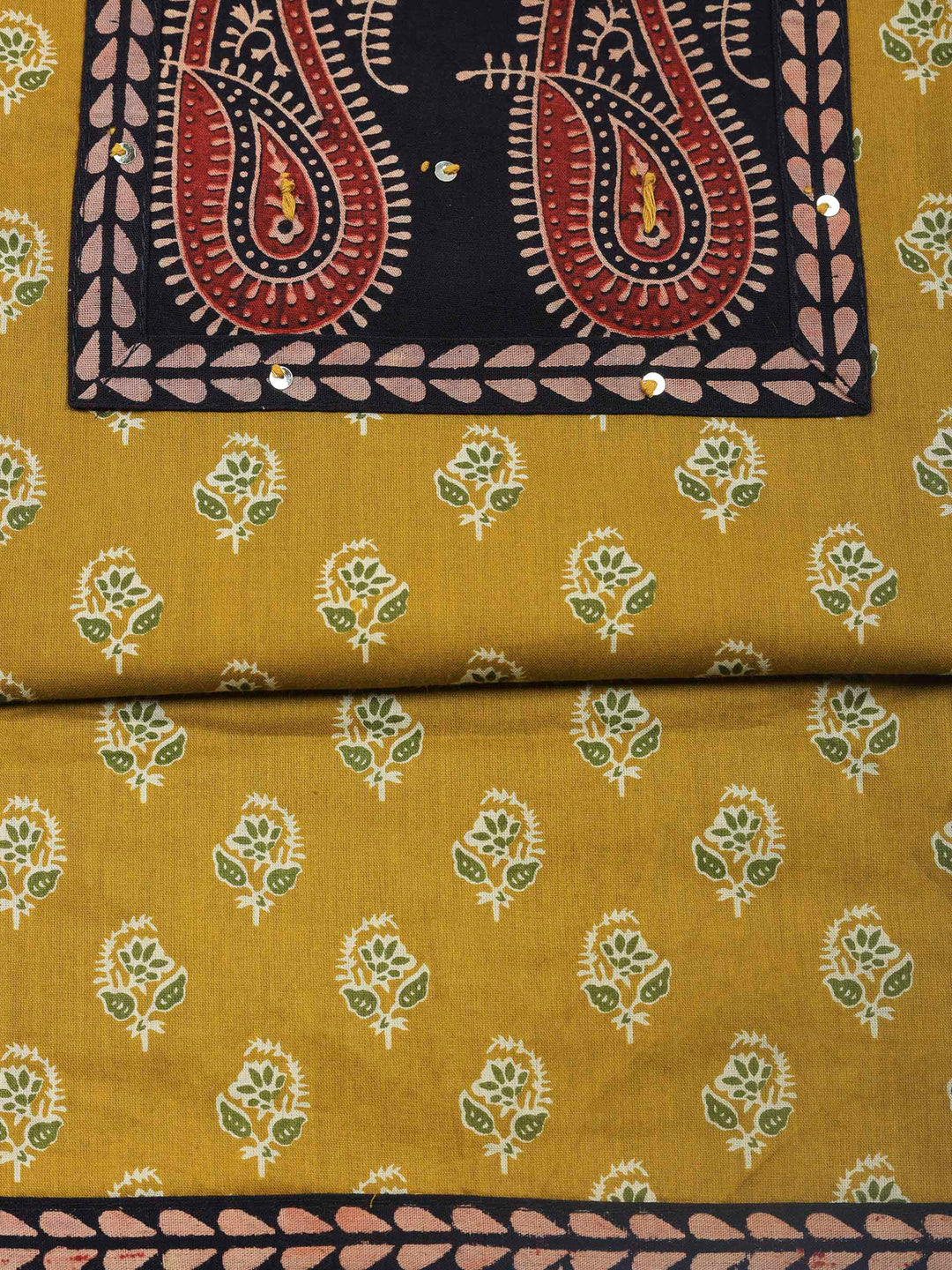 Mustard Printed Cotton Blend Unstitched Dress Material