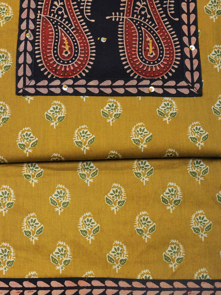 Mustard Printed Cotton Blend Unstitched Dress Material