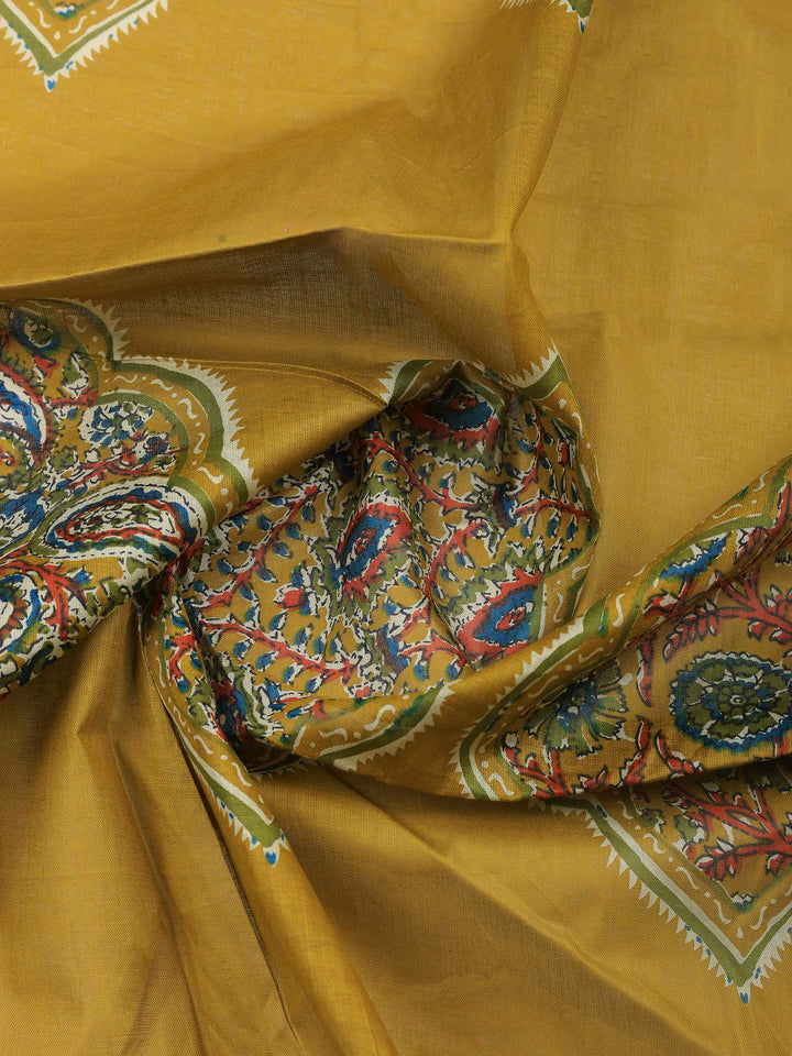 Mustard Printed Cotton Blend Unstitched Dress Material