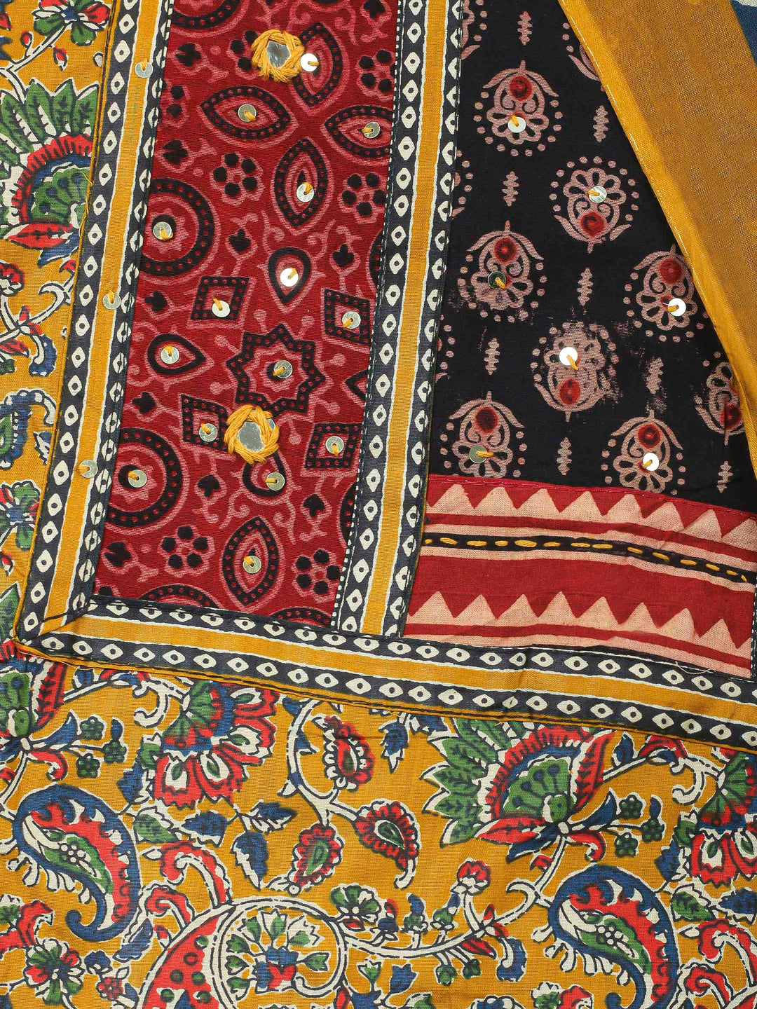 Mustard Printed Cotton Blend Unstitched Dress Material