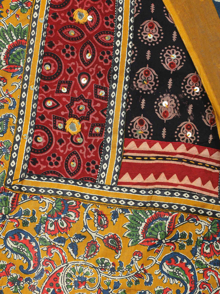 Mustard Printed Cotton Blend Unstitched Dress Material