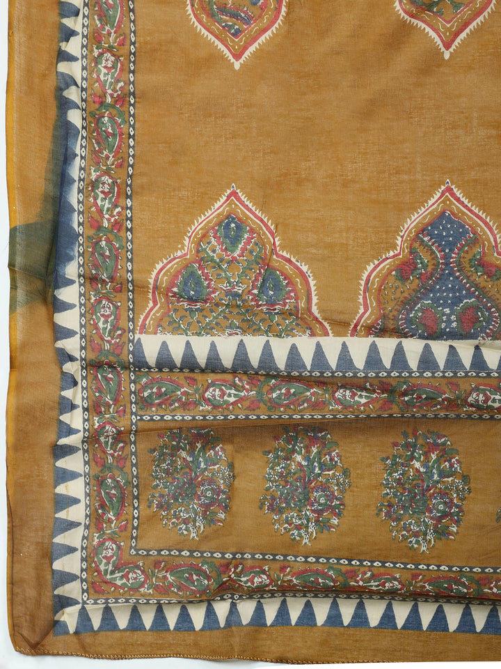 Mustard Printed Cotton Blend Unstitched Dress Material