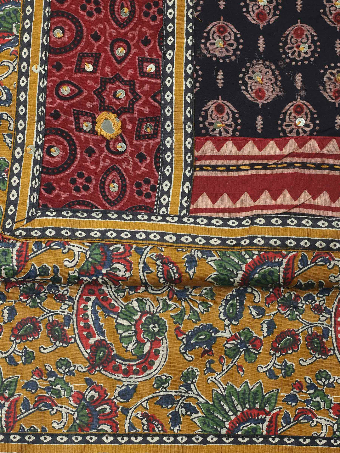 Mustard Printed Cotton Blend Unstitched Dress Material