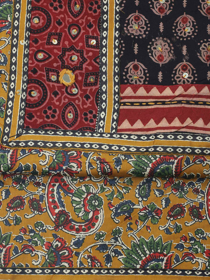 Mustard Printed Cotton Blend Unstitched Dress Material
