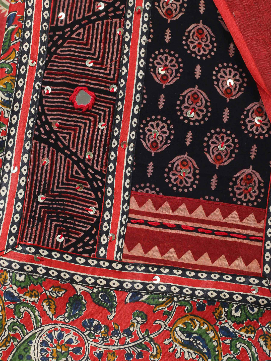Red Printed Cotton Blend Unstitched Dress Material