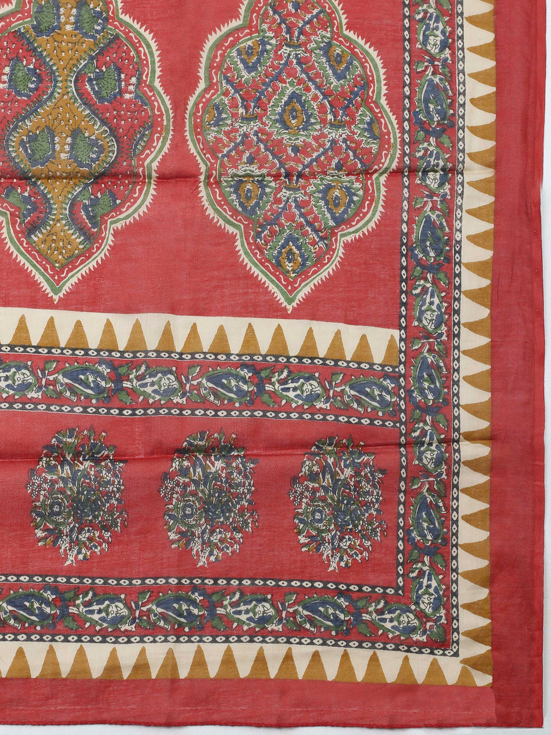 Red Printed Cotton Blend Unstitched Dress Material