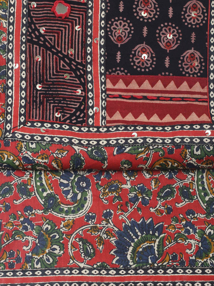 Red Printed Cotton Blend Unstitched Dress Material