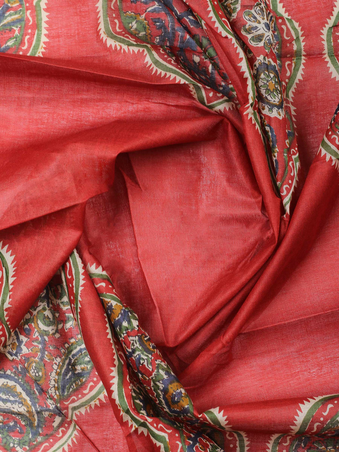 Red Printed Cotton Blend Unstitched Dress Material