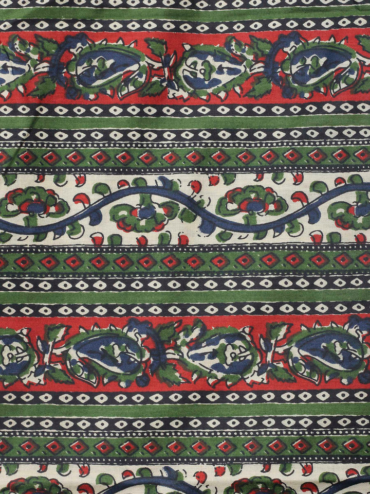 Red Printed Cotton Blend Unstitched Dress Material