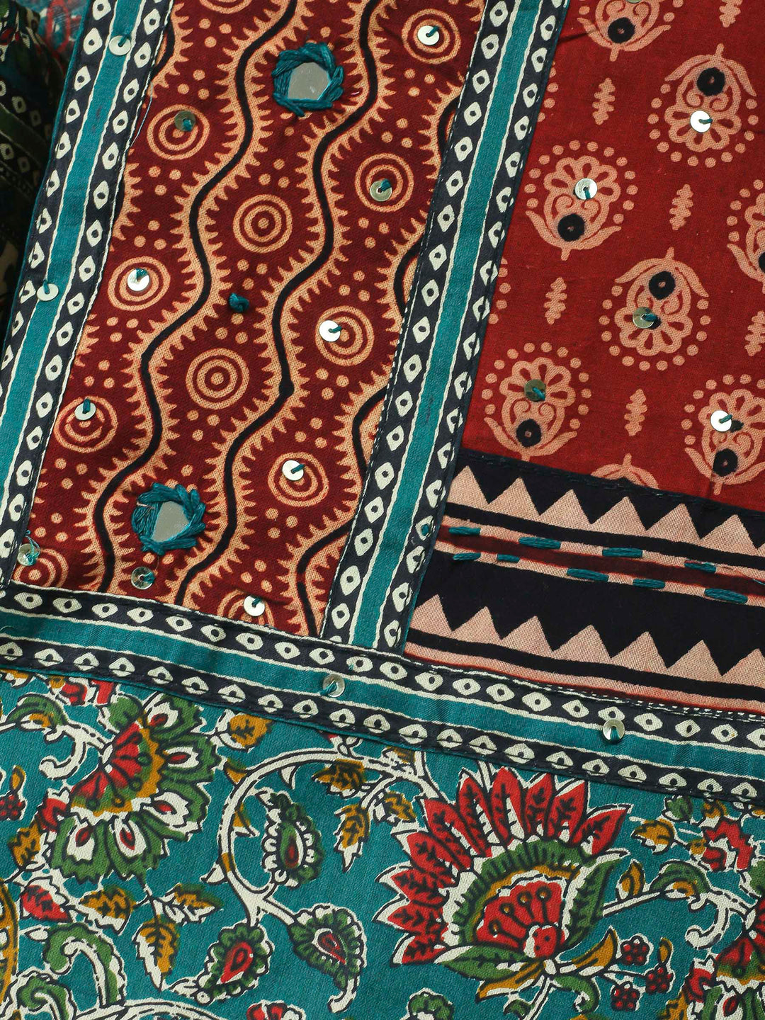 Teal Green Printed Cotton Blend Unstitched Dress Material