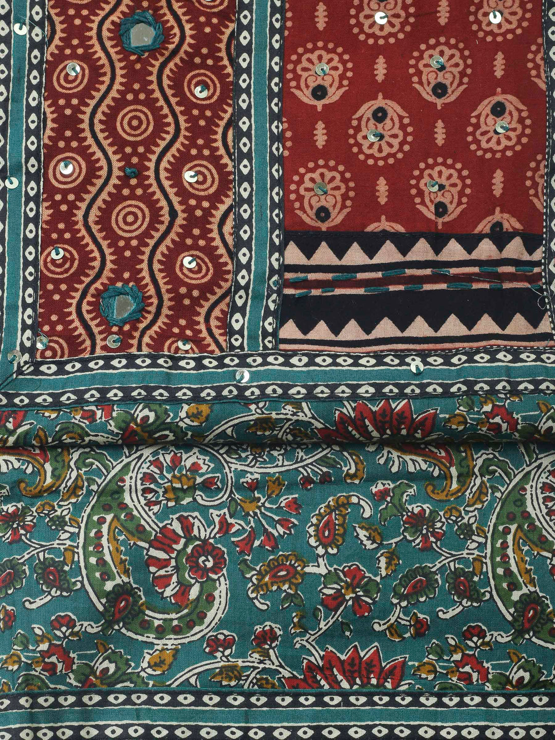 Teal Green Printed Cotton Blend Unstitched Dress Material