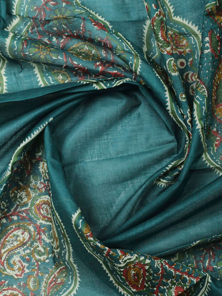 Teal Green Printed Cotton Blend Unstitched Dress Material