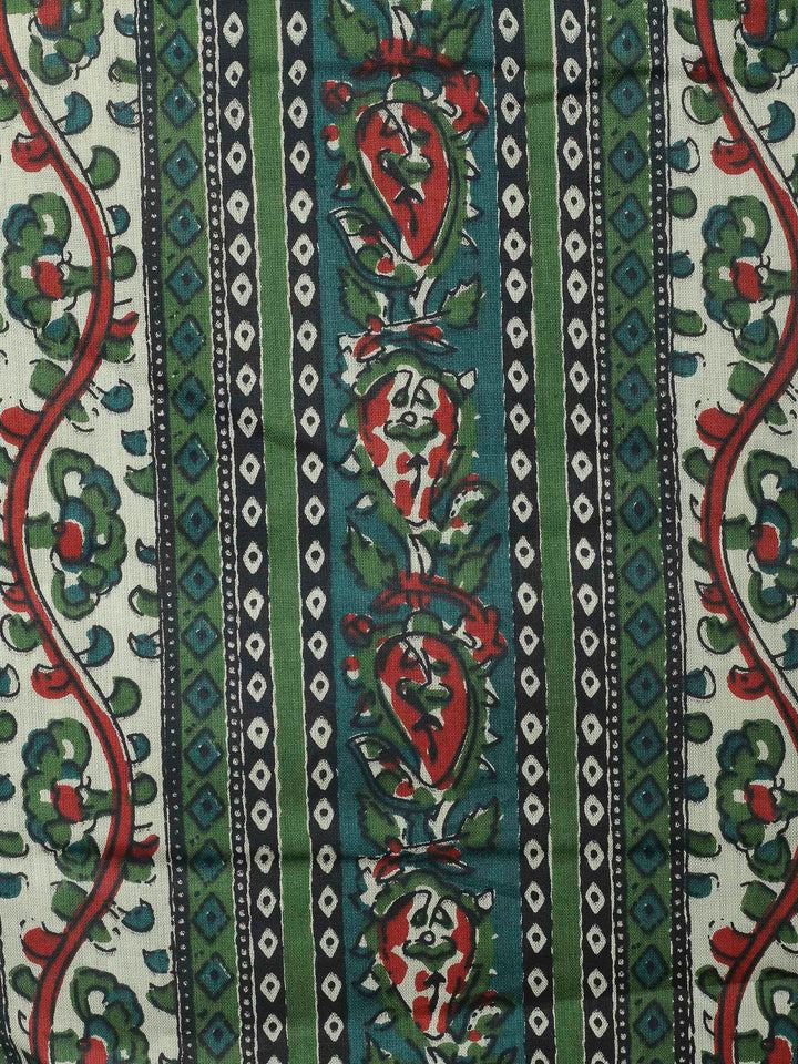 Teal Green Printed Cotton Blend Unstitched Dress Material