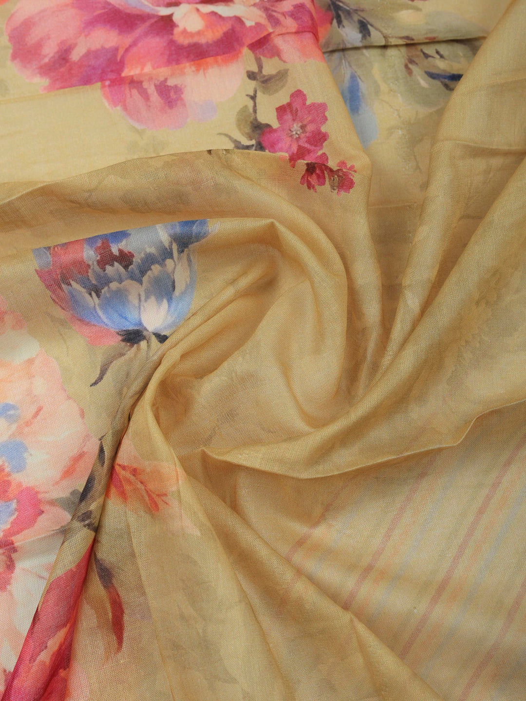 Beige Printed Cotton Blend Unstitched Dress Material