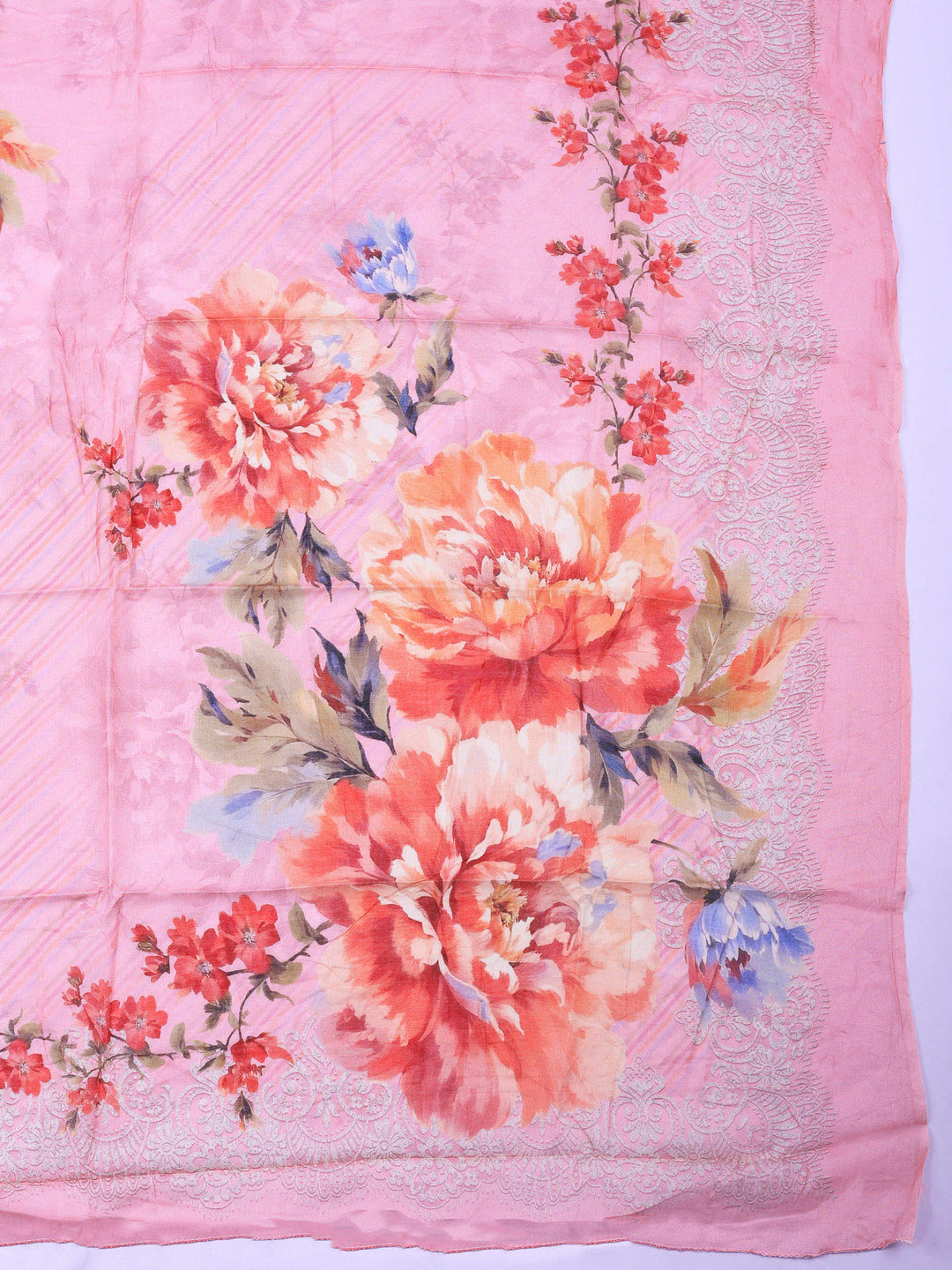 Pink Printed Cotton Blend Unstitched Dress Material