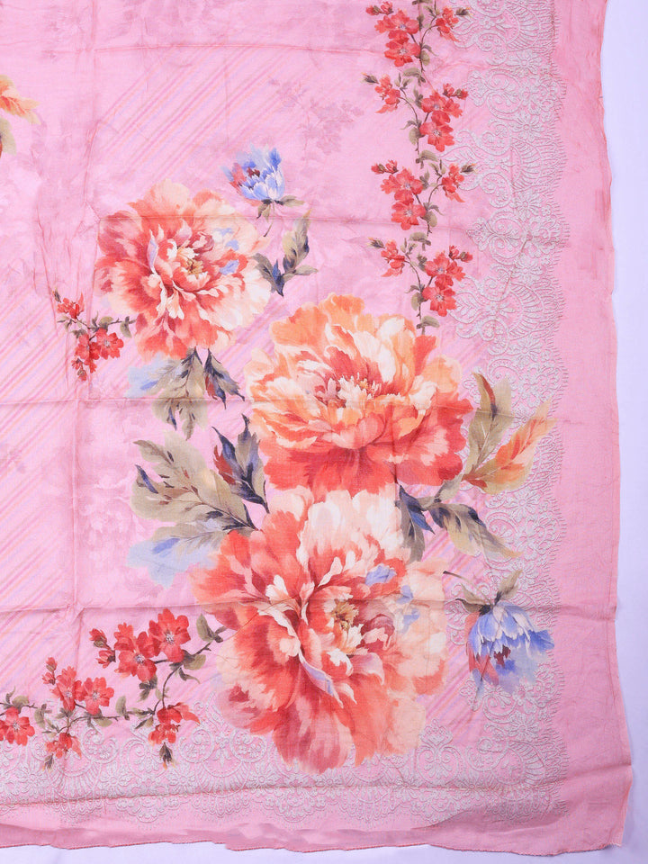 Pink Printed Cotton Blend Unstitched Dress Material