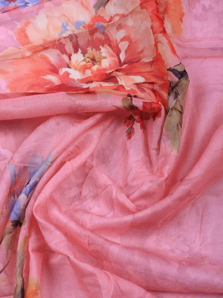 Pink Printed Cotton Blend Unstitched Dress Material