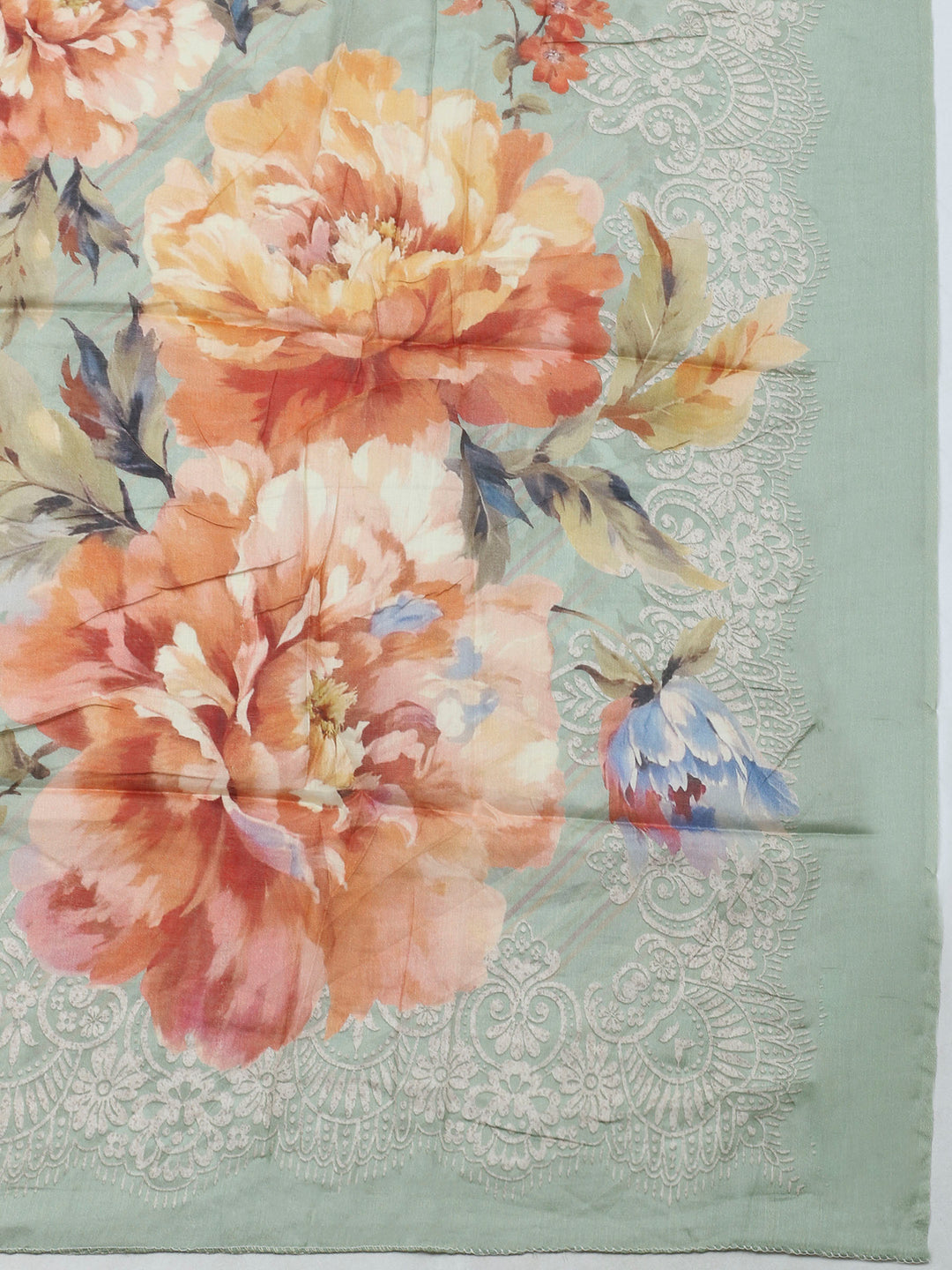 Sea Green Printed Cotton Blend Unstitched Dress Material