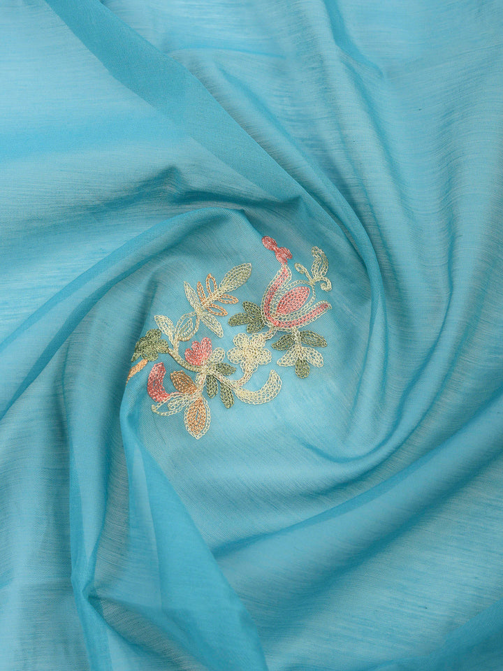 Grey Blue Embroidery Chanderi Unstitched Dress Material