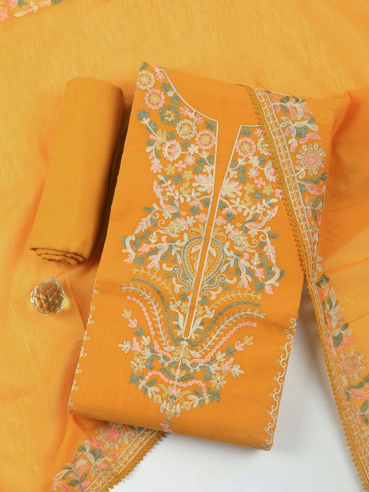 Mustard Embroidery Chanderi Unstitched Dress Material