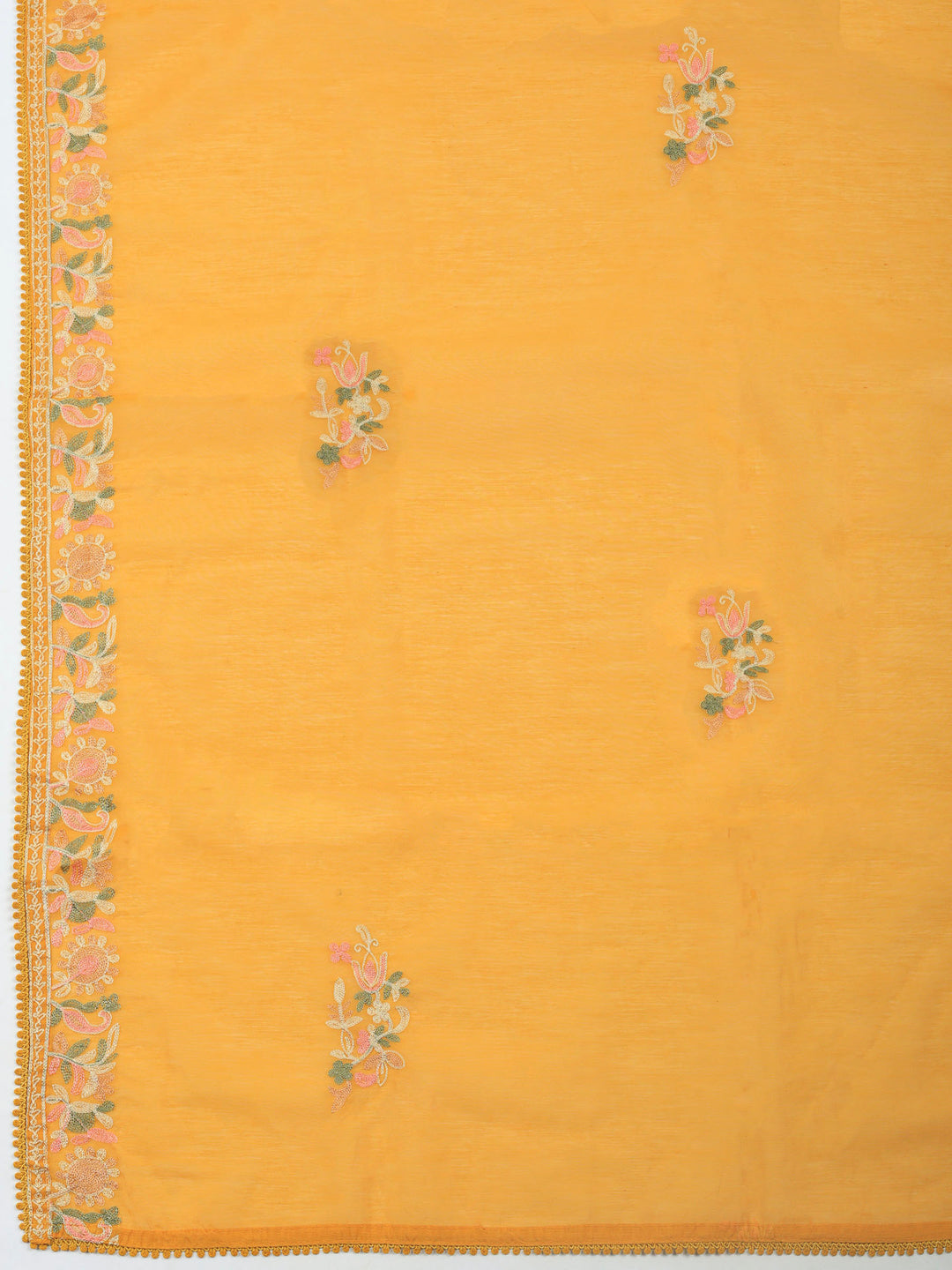 Mustard Embroidery Chanderi Unstitched Dress Material