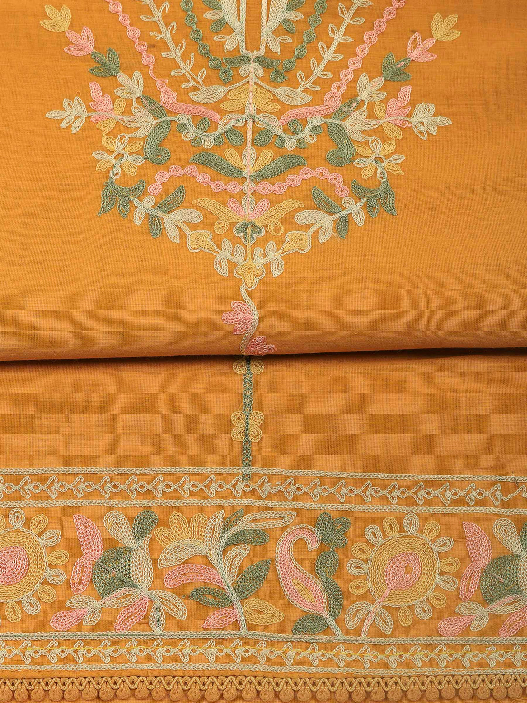 Mustard Embroidery Chanderi Unstitched Dress Material