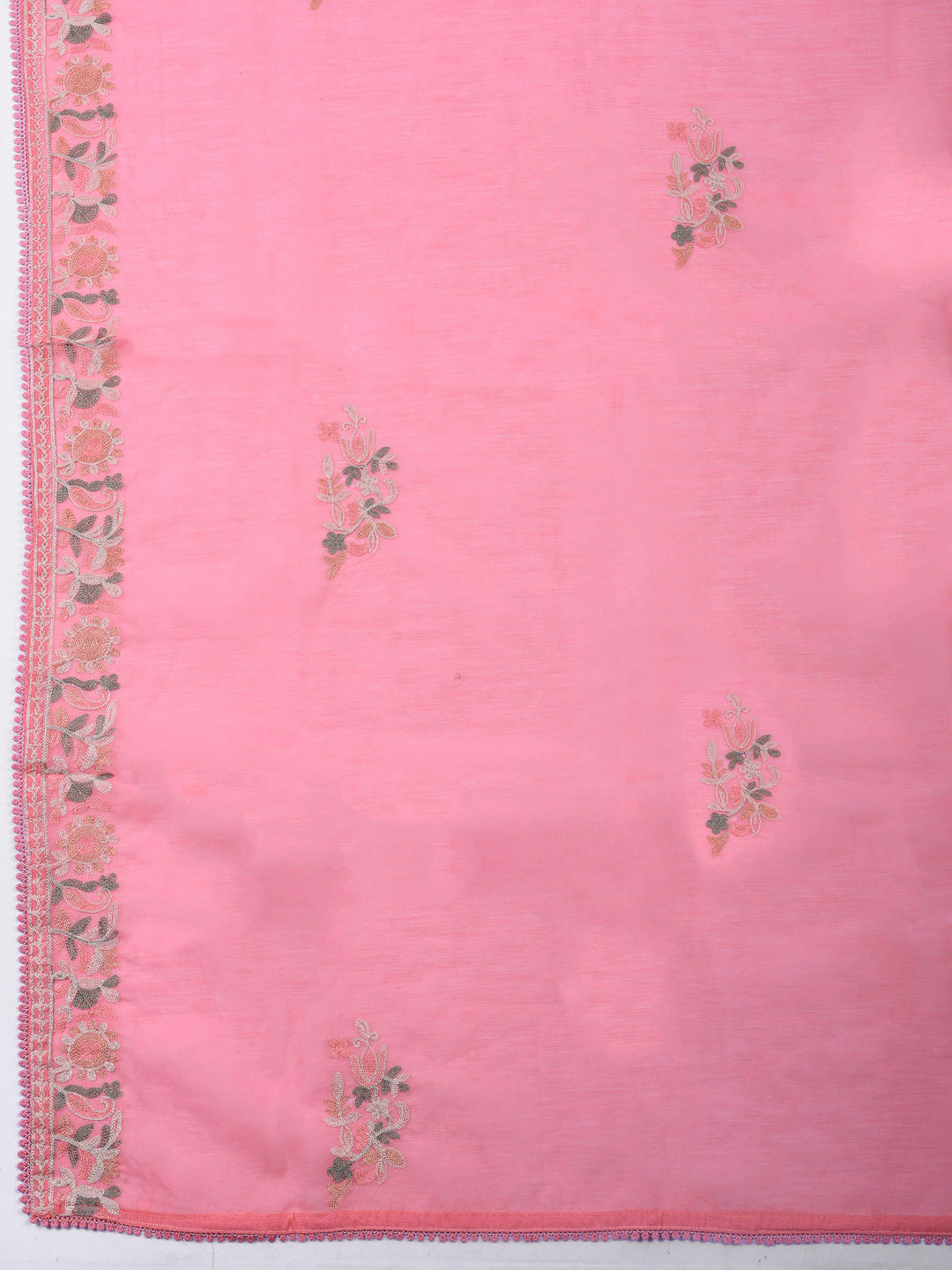 Pink Embroidery Chanderi Unstitched Dress Material